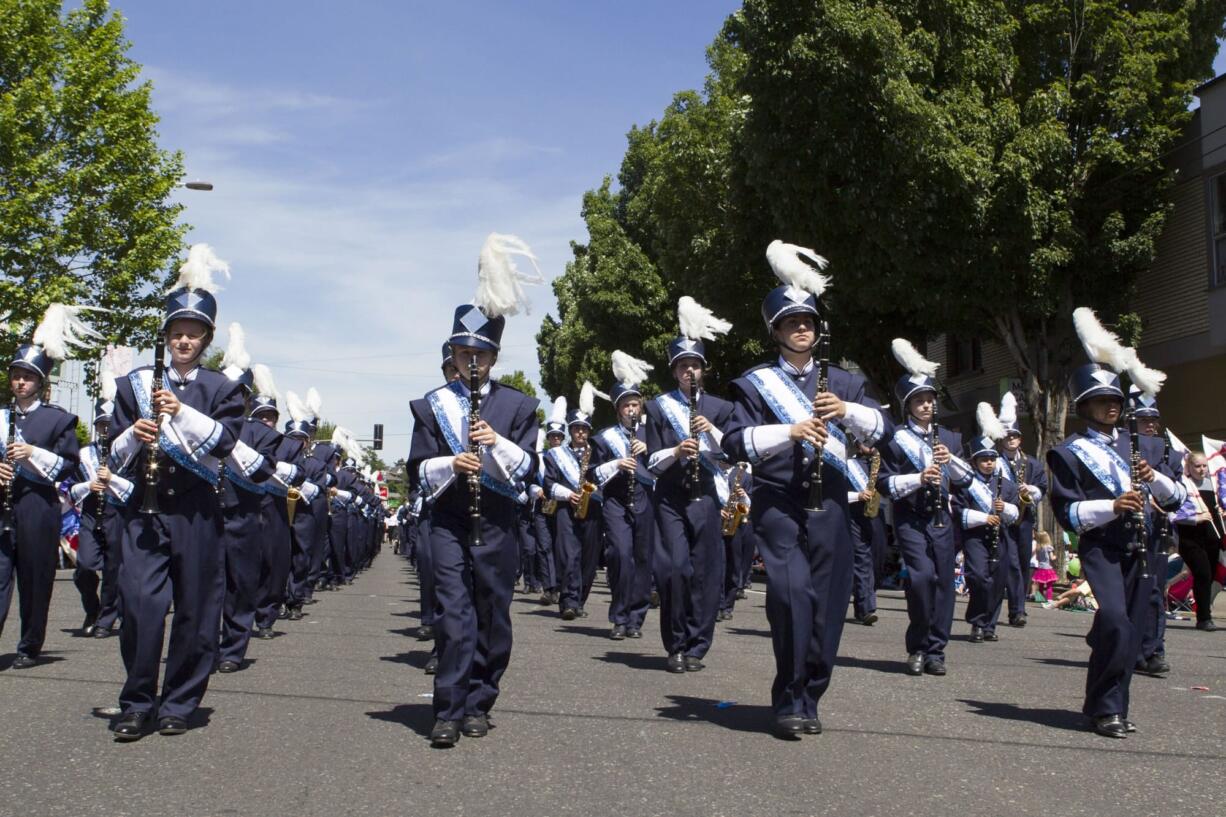 Pleasant Valley Middle School won the Band Sweepstakes award at the junior parade, part of the Portland Rose Festival.