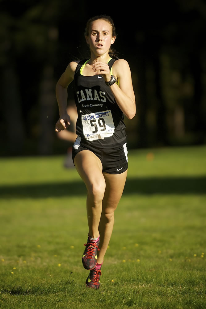 Alexa Efraimson of Camas High School makes her way to the finish line in the girls 4A district cross country meet Wednesday at Lewisville Park in Battle Ground.