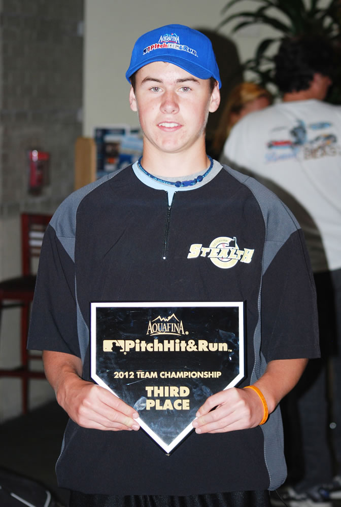 Colin Biggs competed in the Seattle Mariners team competition in the MLC/Aquafina Pitch Hit and Run contest on June 17 at Safeco field.