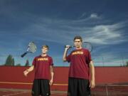 Prairie's &quot;Twin Towers&quot; doubles team of Mason Pack, right, and James Phillips are multi-sport athletes for the Falcons.