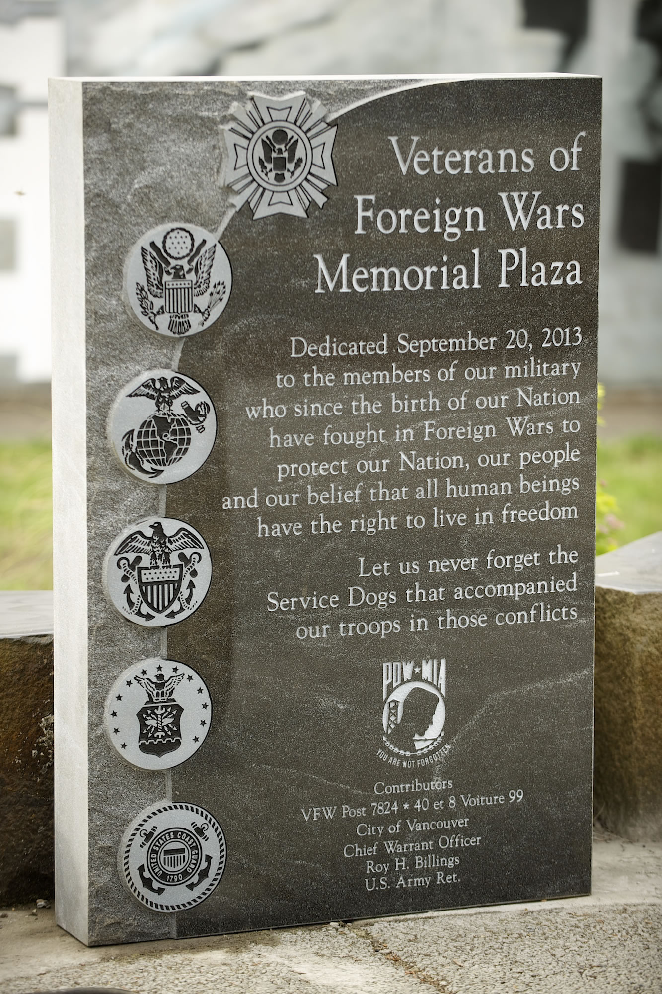 The Veterans of Foreign Wars Memorial Plaza, including a black granite monument, will be dedicated Friday.