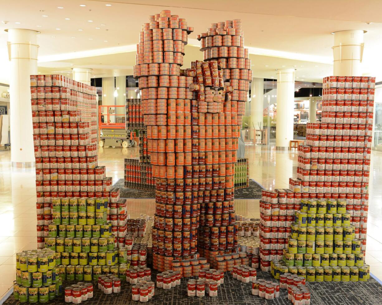 Esther Short: Vancouver employees of BergerABAM and the Holland Partner Group built this structure of cartoon character Wreck-it Ralph out of food cans.