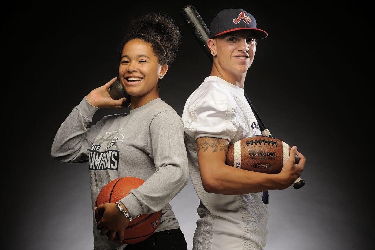 Skyview junior Aubrey Ward-El, left, and Heritage senior Tim Hergert are The Columbian's All-Region multi-sport athletes of the year.