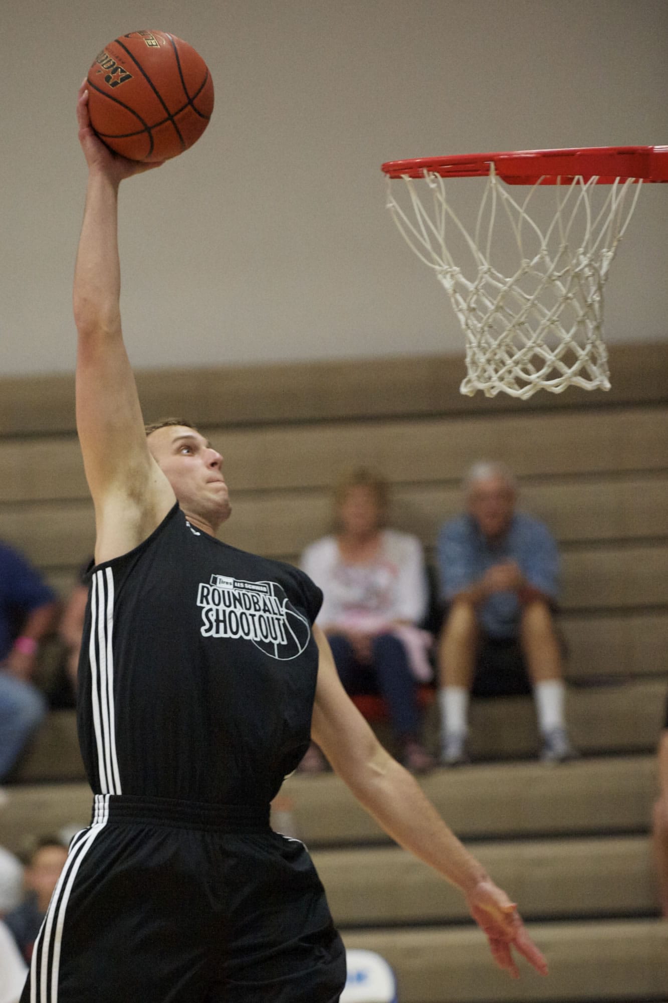 Isaiah Smith, from Columbia River, wins the slam dunk contest at the Les Schwab Roundball Shootout at Clark College, Saturday, April 28, 2013.