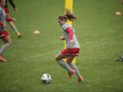 Portland Thorns FC player Alex Morgan practices at Jeld-Wen Field on Thursday.