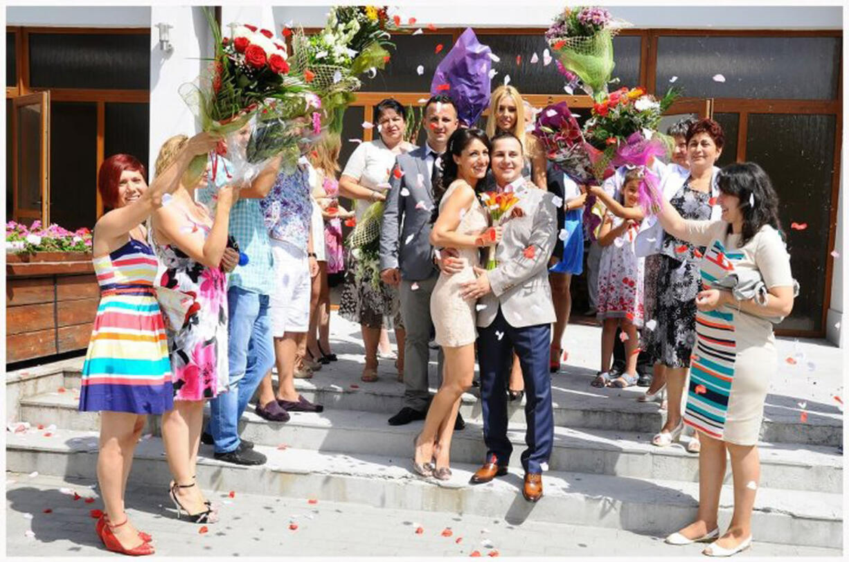 A photo from the wedding of Romanian (but Vancouver-inspired) newlyweds Alexandra Bleoanca and Bogdan Boharu-Predescu.