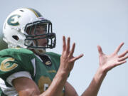 Evergreen's Trent Foster makes a catch during practice on Monday August 20, 2012.