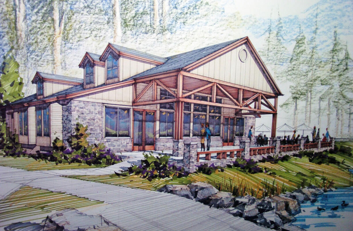 Courtesy of Camas
An architectural drawing of the future Lacamas Lake Lodge, which the city of Camas hopes to open in the fall, maybe as early as September.