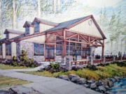 Courtesy of Camas
An architectural drawing of the future Lacamas Lake Lodge, which the city of Camas hopes to open in the fall, maybe as early as September.