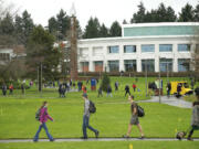 Some of Clark College's 14,000 students make their way to class on Jan. 7. Community volunteer Jan Oliva and college President Bob Knight announced Wednesday night the launch of the Ensuring a Bright Future campaign to raise $20 million for the college.