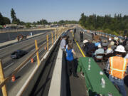 Photos by Steven Lane/The Columbian
A ribbon-cutting ceremony on Wednesday marked the full opening of a new interchange at St. Johns Boulevard and state Highway 500 in Vancouver. Crews opened the interchange three months early, but other parts of the $48 million project are expected to continue until the end of this year.