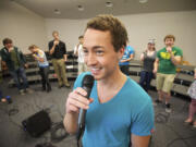 Nathan Jenisch sings a solo during a rehearsal of the Clark College Jazz Ensemble.