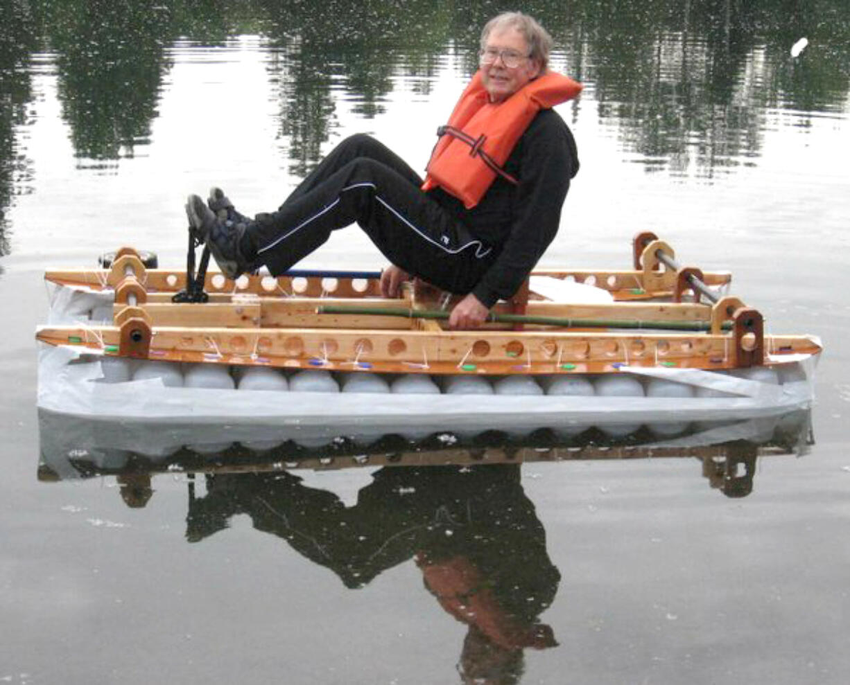 Mount Vista: Tad Winiecki tests out his milk-jug boat, Jug-R-Not, in the runup to the big race.