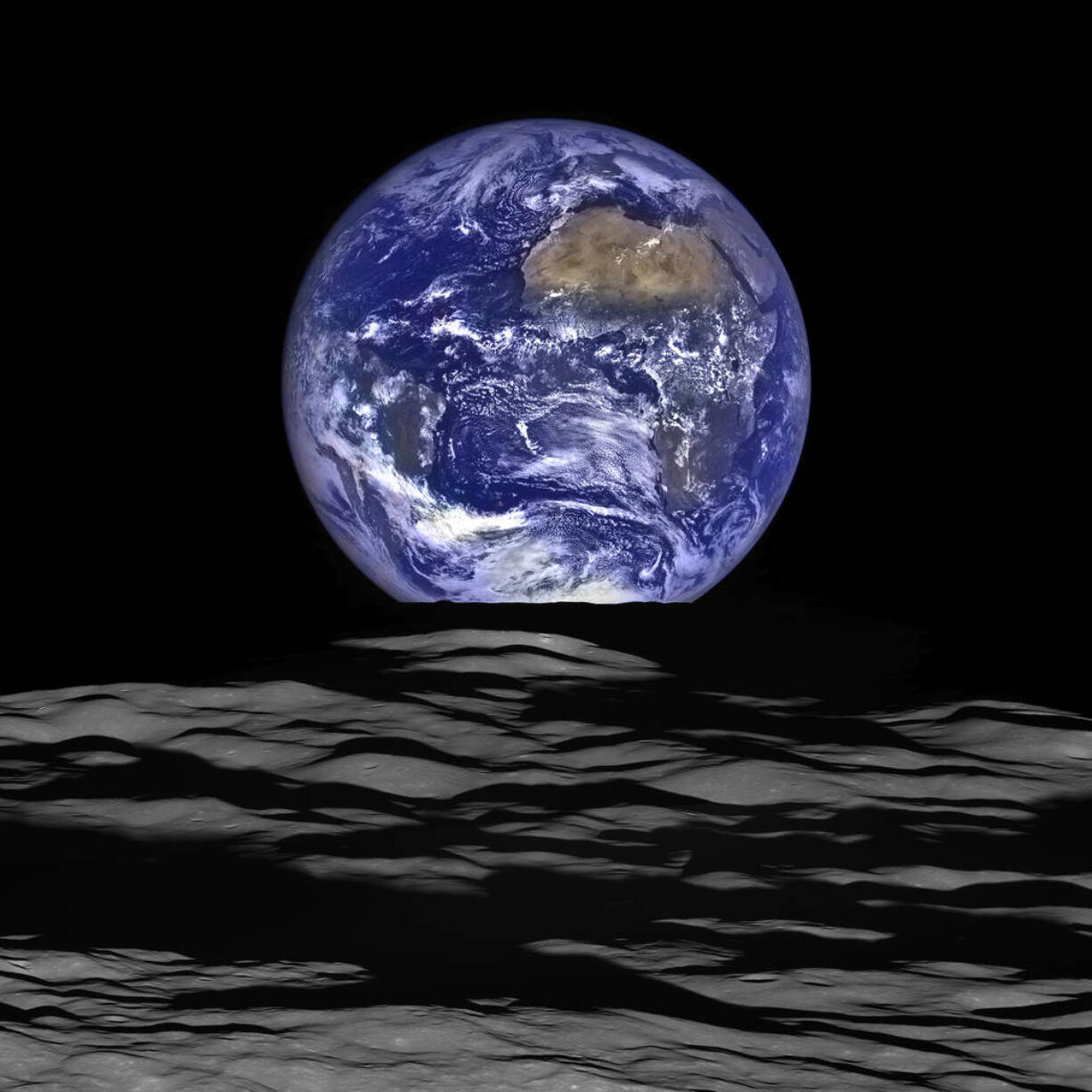 This composite image of the full Earth was created from of taken Oct. 12 by the Lunar Reconnaissance Orbiter as it orbited the moon. A full moon will shine on Earth on Thursday night and Christmas morning.