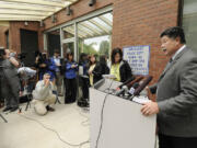 Clifford Cook, then Vancouver's police chief, addresses members of the media about the Bethany Storro case Sept.