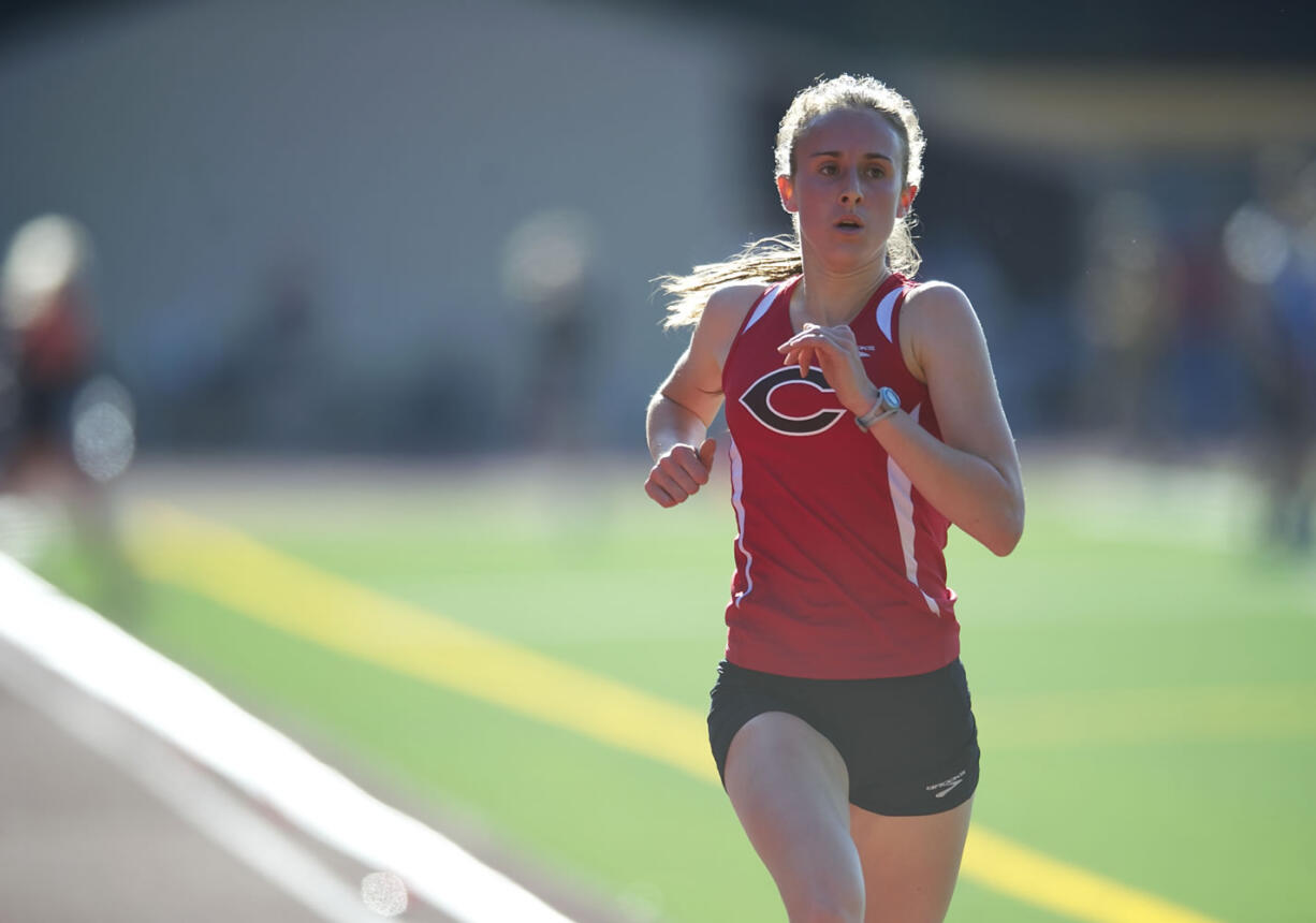 Camas High sophomore Alexa Efraimson finishes first in the 4A girls 1600 at the district track and field meet at McKenzie Stadium on May 9, 2013.