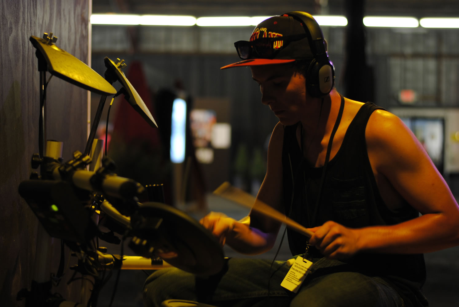 Brenden Banta, 16, of Kalama plays a fast pattern on an electric drum set Sunday inside the Clark County Fair's &quot;Rock U: The Institute of Rock 'n' Roll&quot; exhibit.