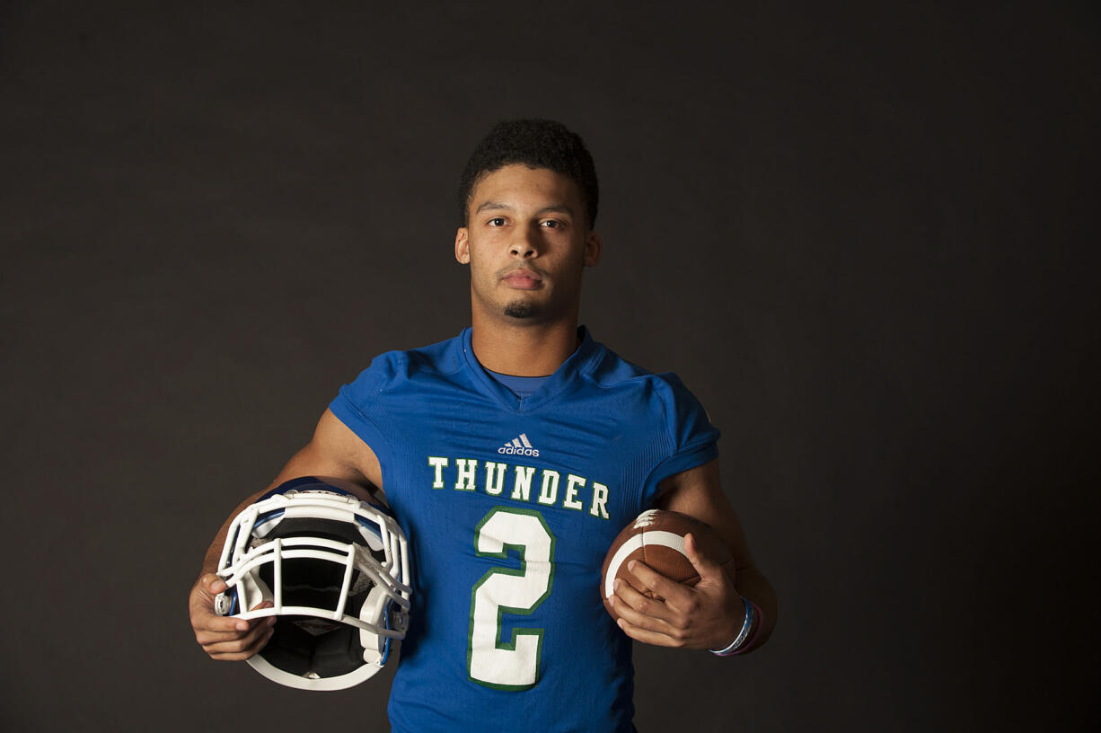 High school football standout Preston Jones of Mountain View is pictured Thursday afternoon, Dec. 3, 2015 at The Columbian photo studio.