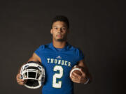 High school football standout Preston Jones of Mountain View is pictured Thursday afternoon, Dec. 3, 2015 at The Columbian photo studio.