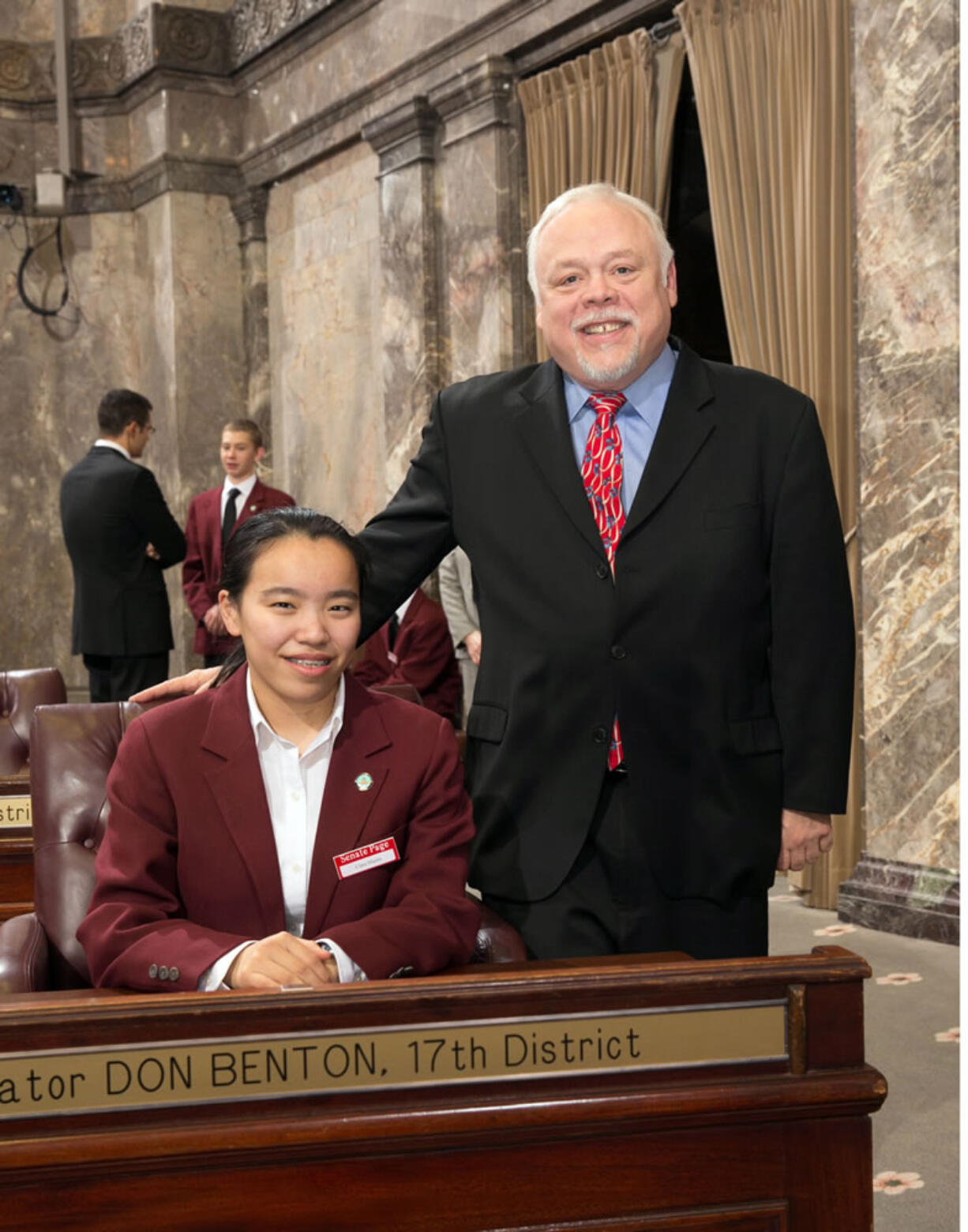 Brush Prairie: Prairie High School sophomore Clara Mastin spends time with state Sen. Don Benton, her sponsor in the Senate Page Program.