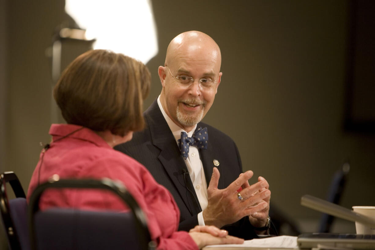 Jim Moeller talks to a reporter from CVTV after his win in the 49th district.