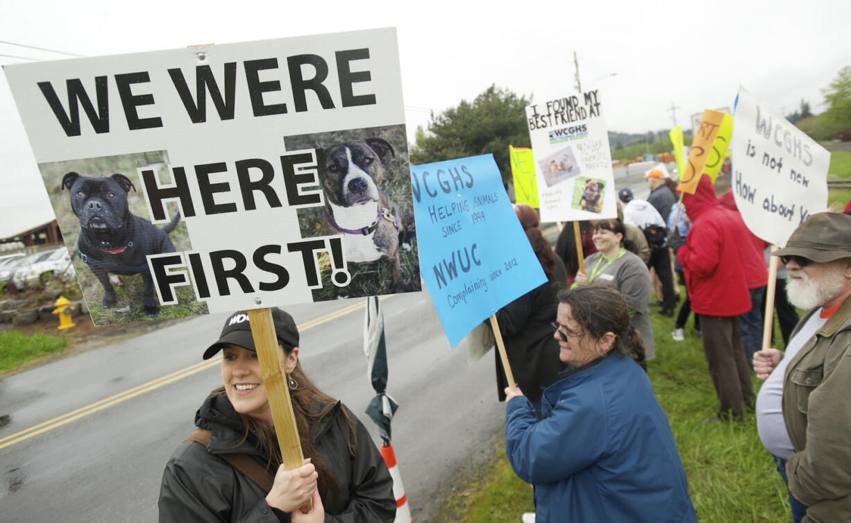 Part of an ongoing noise dispute between the West Columbia Gorge Humane Society, 60 people picketed along Index Street in Washougal in April.