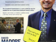 Candidate David Madore said he apologized to Clark County Commissioner Marc Boldt for including a false claim in a flier that Boldt has doubled the size of government. During Boldt's time in office, the county budget has decreased along with the number of county employees.