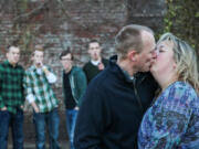 Provided photo 
 Steve and Susan Oberst of Battle Ground share a kiss in this family photo taken in the spring of 2011. Steve Oberst was diagnosed with prostate cancer in February. The couple has four sons, in background, from left, Taryn, Connar, Skyler and Nolan.