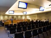 The Vancouver City Council chambers is seen hours before the first meeting in the new City Hall on Sept.