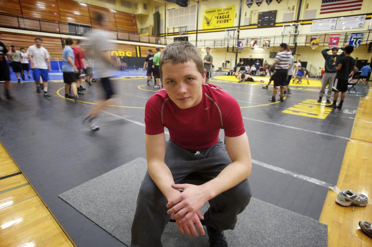 Hudson's Bay wrestler Aaron Blaine at practice, Thursday.