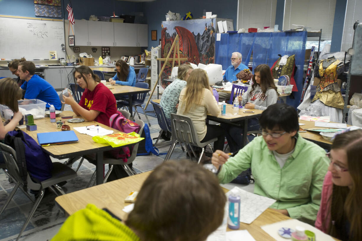 Don Landes-McCullough watches over one of his art classes at La Center High School.