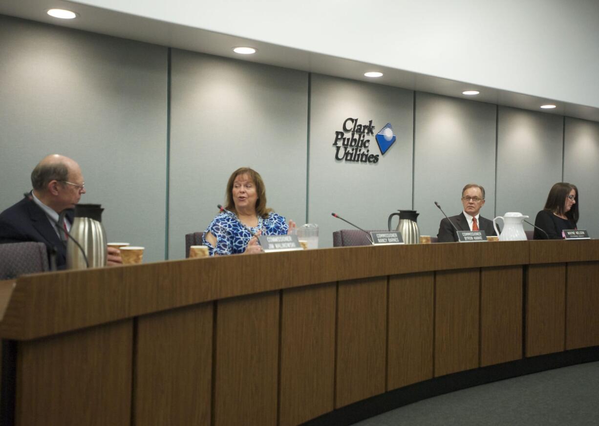 Clark Public Utilities board members meet on a recent Tuesday morning.