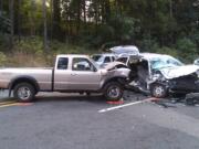 Four people were injured in a head-on collision Monday evening on state Highway 503 near Lewisville Park.