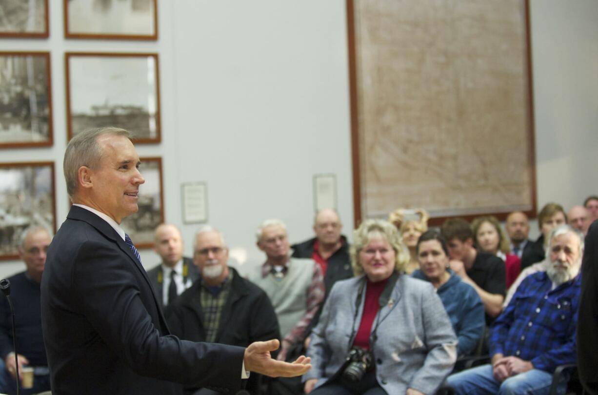 Clark County Commissioner David Madore speaks after taking the oath of office at the county services building on Wednesday.