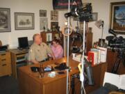 Sheriff Garry Lucas prepares to be interviewed on Sept. 11 for a video highlighting Operation Gang Green and the Chief for a Day program.