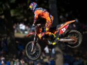 Ryan Dungey had his string of 10 straight moto wins snapped Saturday, but he won another overall title to all but wrap up the season championship.