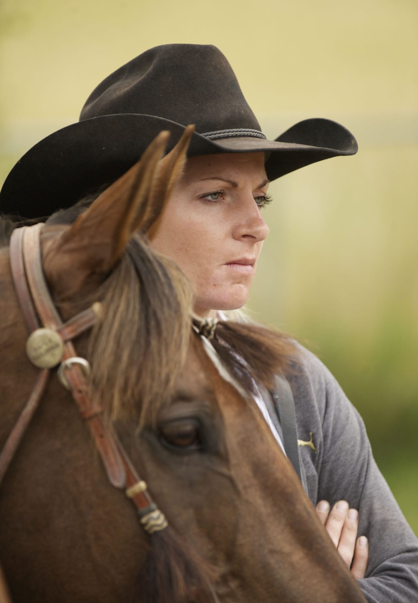 Loni Tostenrude, 27, from Port Orchard, waits for her turn at the barrel racing during the Saturday morning session of the Vancouver Rodeo.