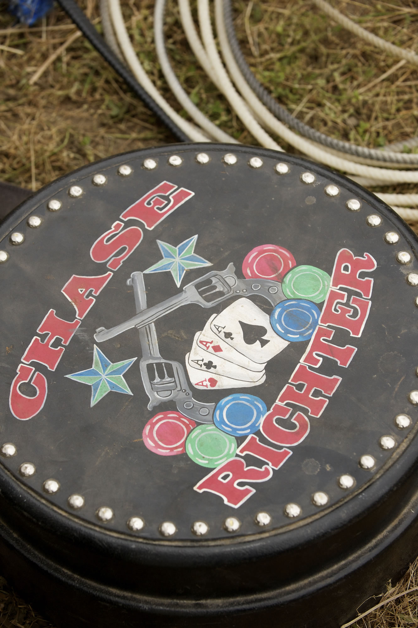 Chase Richter of Weatherford, Texas, carries his ropes in a special case for the calf roping.