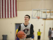 Kienan Walter of King&#039;s Way Christian works on his free throws during practice Wednesday.