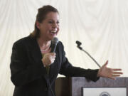 State Sen. Ann Rivers, R-La Center, speaks at a rally hosted by opponents of the CRC at the Red Lion at the Quay on March 29.