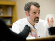 Vancouver City Manager Eric Holmes, then new at the job, meets with staff in his office at City Hall in November 2010.