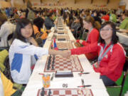 Becca Lampman, right, at the November 2012 World Youth Chess Championship in Maribor, Slovenia.