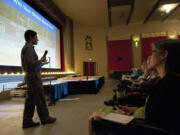 Jeff Milchen, co-founder and co-director of the American Independent Business Alliance, delivered a presentation Monday on the benefits of &quot;buy local&quot; business groups during a free Monday workshop at the Kiggins Theatre.