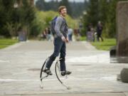 Tanner Roggenkamp has fun on his Powerisers between classes at Washington State University Vancouver. Although he was diagnosed with Type 1 diabetes and multiple learning disabilities, he is graduating from WSUV on Saturday.