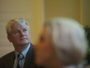 Former Congressman Brian Baird holds a public forum for the Washington Student Achievement Council inside the Artillery Barracks in Vancouver in February. Gov.