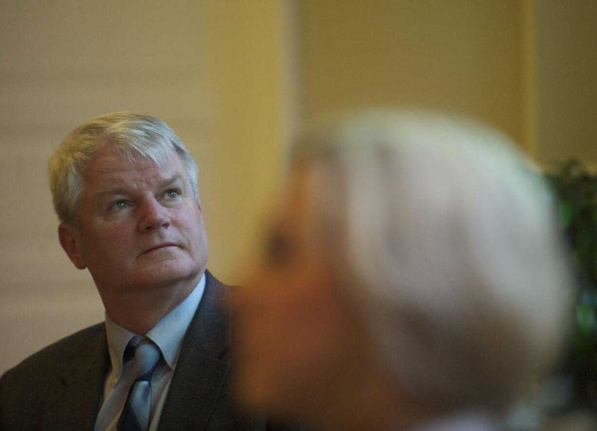 Former Congressman Brian Baird holds a public forum for the Washington Student Achievement Council inside the Artillery Barracks in Vancouver in February. Gov.