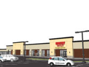 An artist's rendering shows facade improvements planned to spruce up the exterior of Hazel Dell's Northgate Village Shopping Center, which will welcome a new Grocery Outlet store in early 2013.