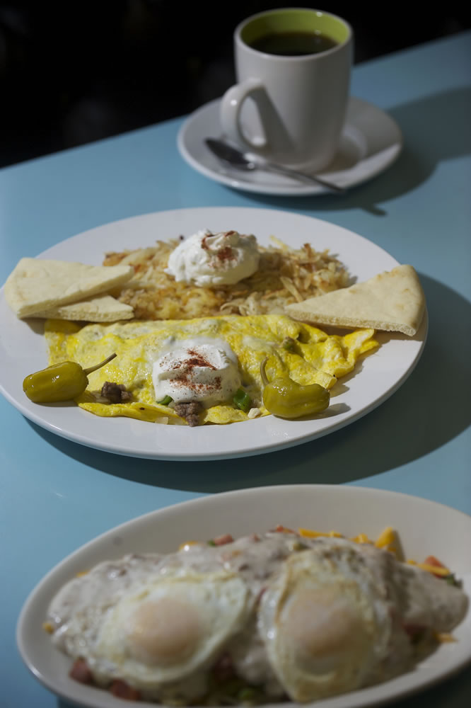 The Greek omelet, center, and Wonder Hash Browns at the St.