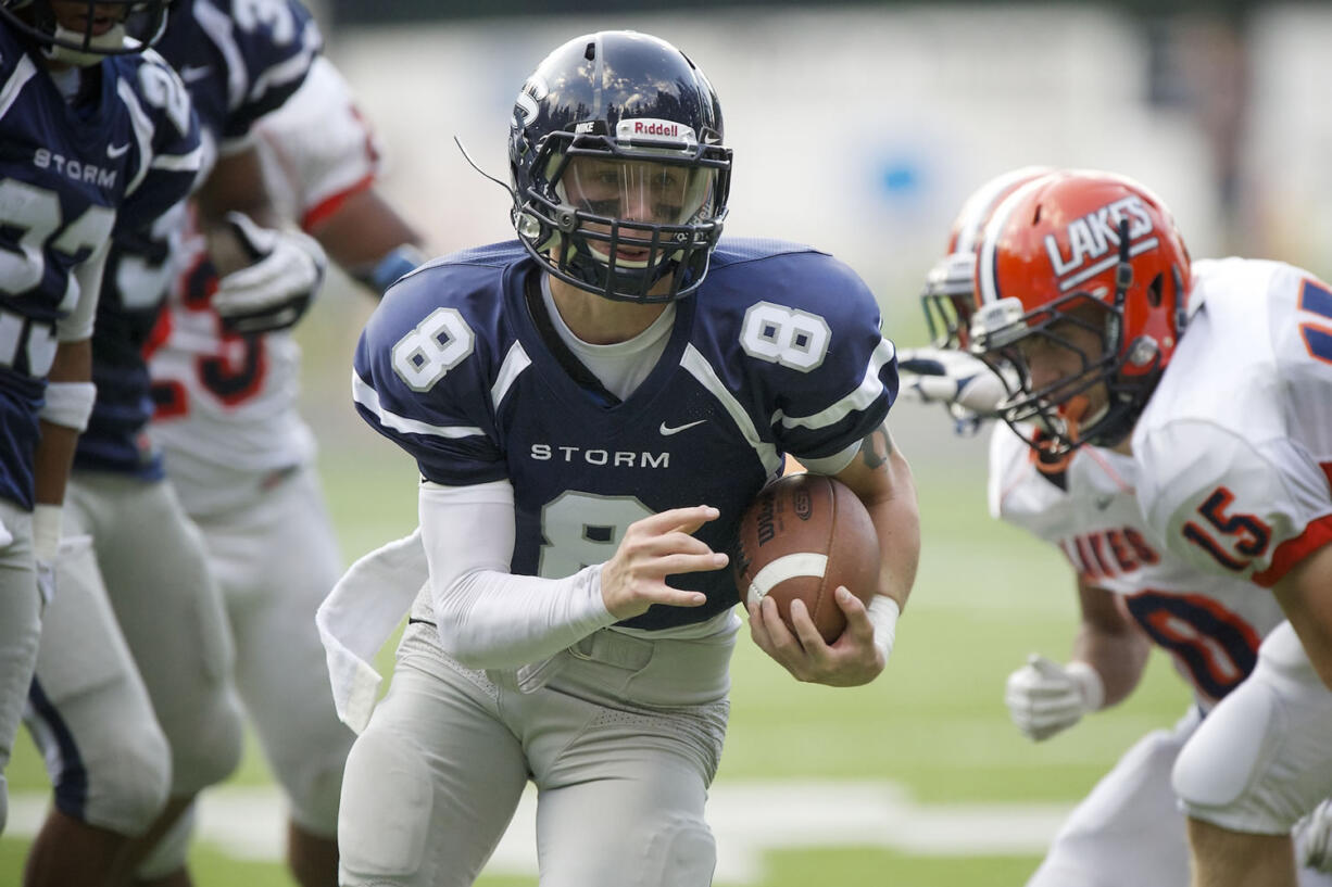 Jordan Berni (8) passed for 208 yards and two TDs, and he rushed for 78 and another score.