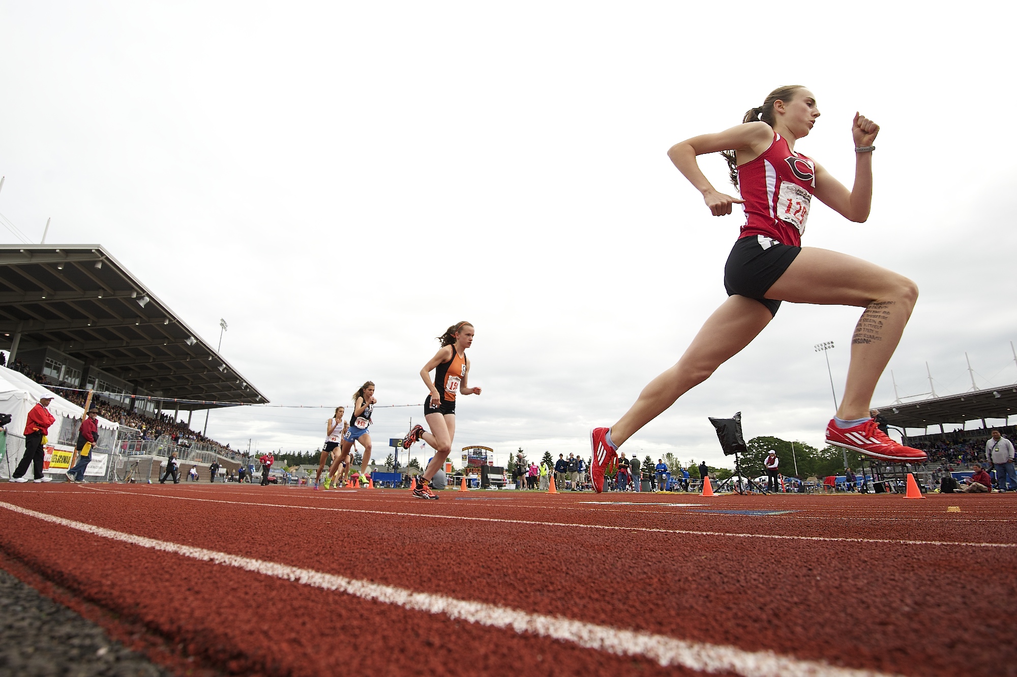 Sophomore Alexa Efraimson of Camas High School takes off at the start of the girls 4A 800 meter run final at the WIAA StateTrack &amp; Field meet  May 25, 2013, at Mount Tahoma High School in Tacoma. Efraimson won the event with a time of 2:08.17.